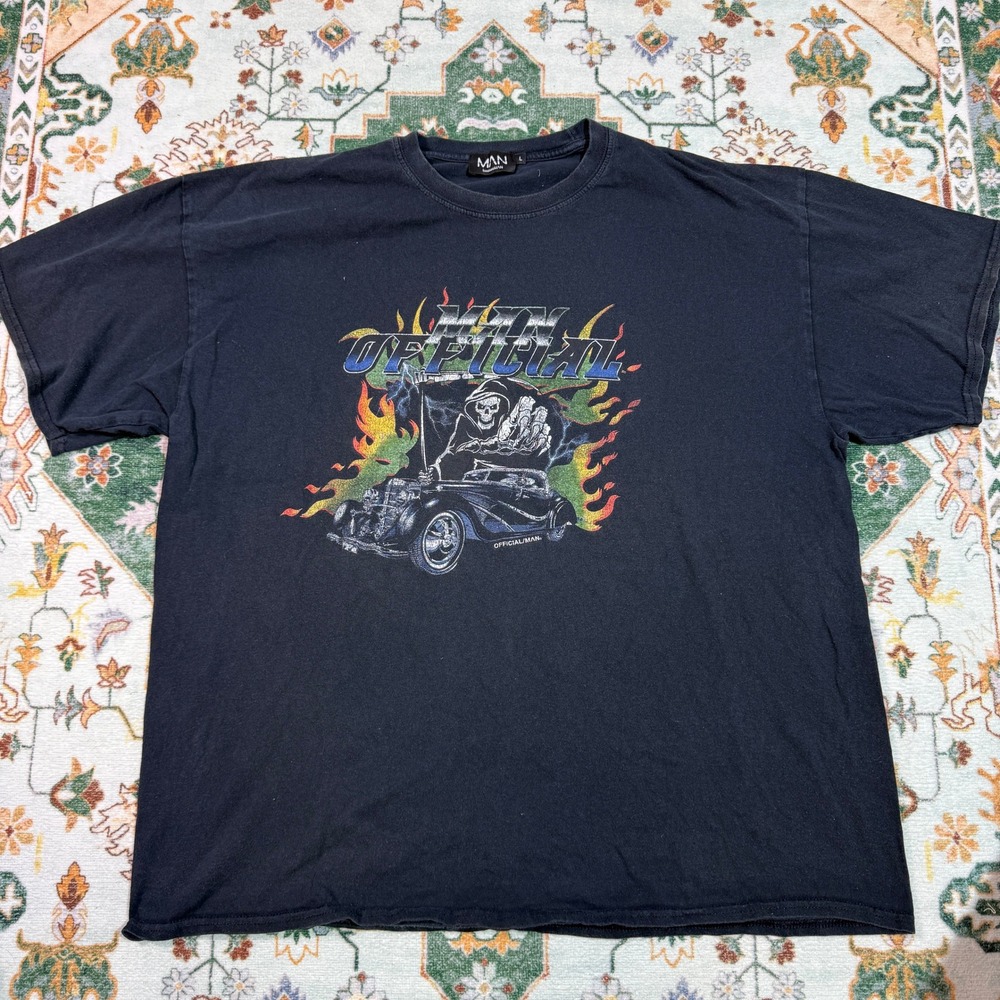 BoohooMAN Official Graphic T-Shirt Car Grim‎ Reaper Black Mens L